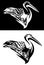 Pelican bird profile head and wing black and white vector design