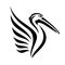 Pelican bird profile head and wing  black and white vector design