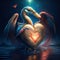 Pelican hugging heart Digital painting of a white swan in love with a heart in the water Generative AI animal ai