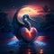 Pelican hugging heart Fantasy landscape with heart and a stork. 3d rendering generative AI animal ai