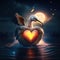 Pelican hugging heart Flamingo with heart in the moonlight. 3D rendering AI generated animal ai