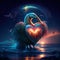 Pelican hugging heart Pelican with heart in the night sky. 3d rendering generative AI animal ai
