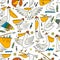 Pelicans family. Funny characters. Seamless pattern background for your design