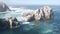 Pelicans flock, rocky cliff island, ocean, Point Lobos, California. Birds flying