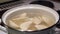 Pelmeni or dumplings moving in water around, cooking
