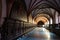 Pelplin, Poland - September 1, 2016: The cloister around an inner courtyard in the Abbey Cistercian, now the Cathedral of Pelpinie