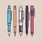 Pen ballpoint pencil set outline thin illustration