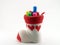 pen holder made of knitted yarn sock with red heart pattern and axis is a plastic cup with colorful color pen (felt tip