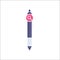 Pen icon, Ball pen, ballpoint, stationery, writing instrument icon with research sign. Pen icon and explore, find, inspect symbol