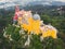 The Pena Palace, a Romanticist castle in the municipality of Sintra, Portugal, Lisbon district, Grande Lisboa, aerial view, shot