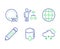 Pencil, 360 degrees and Algorithm icons set. Globe, Drop counter and Snow weather signs. Vector