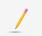 Pencil 3D Icon. Realistic 3d rendered yellow pencil symbol on white background.