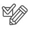 Pencil with check mark, done line icon, productivity concept, completed vector sign on white background, outline style