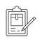 Pencil Checking list about parcel box on clipboard, line icon lo