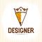 Pencil combined with crown, vector simple trendy logo or icon for designer or studio, creative king, royal design.