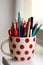 Pencil Crayons in a polka dot cup