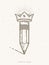 Pencil with crown, vector simple trendy logo or icon for designer or studio, creative king, royal design.