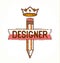 Pencil with crown, vector simple trendy logo or icon for designer or studio, creative king, royal design.