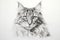 Pencil drawing cat on paper, photorealistic portrait of cute pet, illustration. Painted animal face isolated on white background.