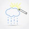 Pencil drawing cloud with rain and sun. Outline simple flat icon.