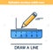 A pencil is drawing a horizontal line with ruler. Outline vector concept illustration