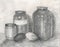 Pencil drawing of jars with homemade pickles