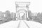 Pencil drawing from snowy Thiny bridge in Amsterdam Netherlands