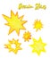 Pencil drawn yellow stars clipart, bright drawn stars, isolated objects, shining, cartoon elements, childish,