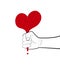 Pencil drowing fist holding the red heart from the line, egoism concept,