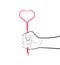 Pencil drowing forst holding the red heart from the line, egoism concept, hold the love hard,
