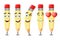 Pencil Emoticons with Five Different Facial Expressions Isolated