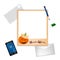 Pencil and Envelope with King Pumpkin Instant Camera