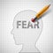 Pencil erases the word fear in the human head. Stock illu