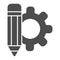 Pencil and gear wheel solid icon. Marketing inspiration and idea symbol, glyph style pictogram on white background