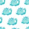 Pencil hand-drawn colored seamless repeating children pattern with cute dinosaurs and doodles in Scandinavian style on a