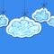 Pencil hand-drawn sketch clouds, vector seamless background