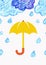 Pencil hand-drawn sketch clouds with yellow umbrella, vector sea