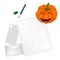 Pencil Lying on Blank Page with Halloween Pumpkin
