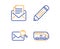 Pencil, Mail correspondence and Search mail icons set. Bus tour sign. Vector