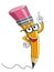 Pencil Mascot cartoon wearing reading glasses finger up