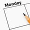 Pencil over Monday Calendar Scheduler Cell with Empty Space for Your Design. 3d Rendering