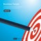 Pencil pointing to dartboard center goal. strategy achievement and success flat design. Archery dart target and arrow. Business