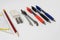 Pencil sharpener eraser lead pencil set square colored pens and