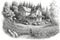 pencil sketch of classic house with lush garden and picket fence, perfect place to escape from the busy world