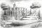 pencil sketch of luxurious yacht with terrace, swimming pool and garden view