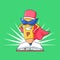 Pencil super hero mascot with opened book vector illustration for pre school spirit learning design