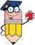 Pencil Teacher With Graduate Hat Holding A Red Apple