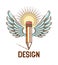 Pencil with wings, vector simple trendy logo or icon for designer or studio, creative freedom, angel design.