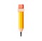 Pencil write isolated icon. yellow wooden pencil with rubber eraser. Sharpened detailed office mockup, school instrument