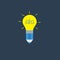 Pencil with yellow shining light bulb lamp Idea concept. Flat design.